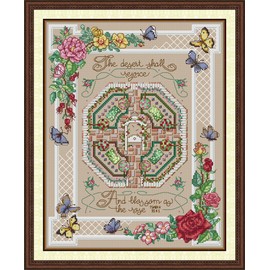 IUHUI 14 Count Stamped Cross Stitch Kits for Beginners Adults, Rose Garden Pre-Printed DIY 14ct Embroidery Sewing Starter Kit Needlework Easy Patterns