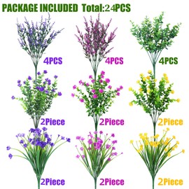 Sggvecsy Artificial Flowers for Outdoors 24 Bundles UV Resistant Boxwood Shrubs Artificial Eucalyptus Fake Plants Faux Plastic Greenery for Farmhouse Garden Indoor Outdoor Home Decoration（Mixed color）