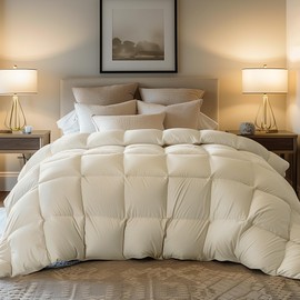puredown® Goose Feather Comforter King Size, All Season Duvet Insert Medium Warmth, Cloud Soft Hotel Collection Comforters with 100% Cotton Cover (106x90 Inch, Cream)