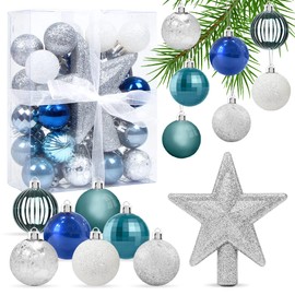 Christmas Baubles Blue Silver, 30 Pieces Mini Christmas Decoration Baubles Set, 3 cm Christmas Tree Baubles Plastic, Baubles Christmas Decoration, Shiny Glitter Matt Christmas Tree Ornaments