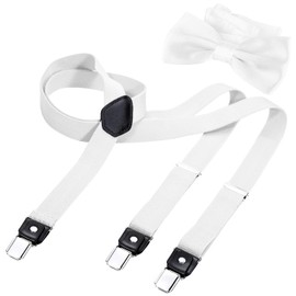 DonDon men's Y-shaped, narrow 2.5 cm braces, elastic and adjustable, set of 2 with matching bow tie, 12 x 6 cm. -