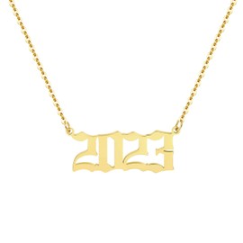 Aimber Birth Year Necklace 18K Gold Plated Birth Year Number Pendant Necklace Stainless Steel Birthday Year Necklace for Women,1970-2024(2023)