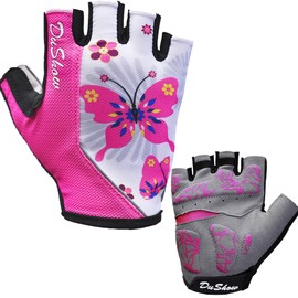DuShow Cycling Gloves Women Half Finger Gel Padded Bike Gloves for Women Mountain Road Bicycle Biking Fingerless Gloves Anti-Slip Shock-Absorbing Short Gloves Pink Butterfly-S