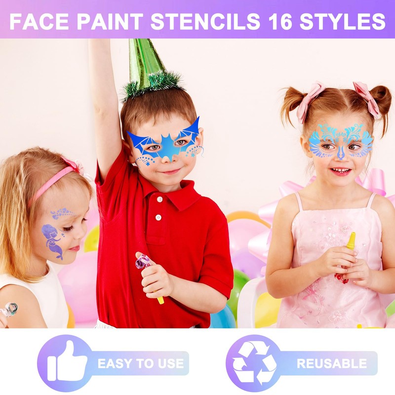 FYSUIMU 16Pcs Face Paint Stencils Halloween Cute Animal Face Body