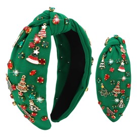 YARIEW Christmas Headbands for Women Christmas Tree Jeweled Crystal Xmas Head Band Hair Accessories Holiday Decorations