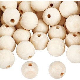 PandaHall Pack of 50 Natural Wooden Beads 30 mm Diameter 7 mm Large Hole Untreated Wooden Ball Beads Wooden Craft Beads for DIY Tassel Macrame Christmas Garland Tree Project Purse Straps