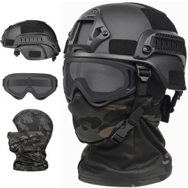 VPZENAR Tactical Helmet, Black MICH Airsoft Helmet with Ear Protection,Airsoft Goggles and Airsoft Balaclava Mask,Tactical Gear and Airsoft Equipment