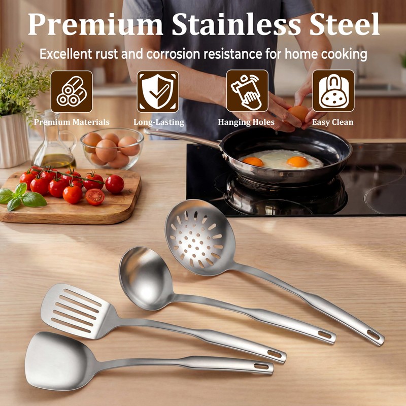TeamFar Stainless Steel Cooking Utensils Set, 4 Pieces Kitchen Utensils