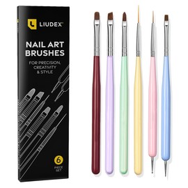 6PCS Nail Art Brushes, Nail Design Painting Brush Set with Nail Polish Brush, Builder Nail Gel Brush Nail Liner Brush, Nail Extension Gel Brush, and Multi-Size Dotting Pens for DIY Nail Art
