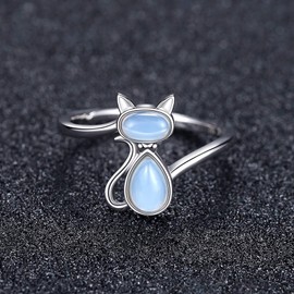 VIKI LYNN Adjustable Cat Rings 925 Sterling Silver and Moonstone Christmas Gifts for Women Girls, Sterling Silver Sterling silver Moonstone, Moonstone