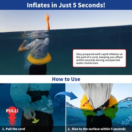 Owntop Inflatable Swim Jacket for Adults, Low Profile Manual Inflate Belt Pack, Buoyancy Aids Swim Vest Waist for Kayak, Fishing, Paddle Sports, Black