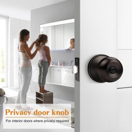 Probrico Round Bath/Bed Privacy Door Knobs Oil Rubbed Bronze Finish, Interior Keyless Door Locksets for Bedroom Bathroom,3 Pack
