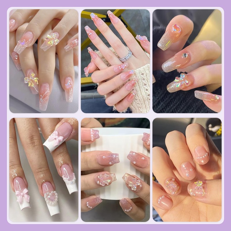 Multi Shapes Acrylic Nail Charms for 3D Nail Art, Pink