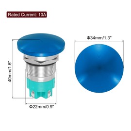 METALLIXITY 1PCS 10A 250V AC 22mm 7/8" Latching Mushroom Head Push Button Switch Blue 2NO Waterproof IP65 SPST Installing Domed Round 4 Screw Foot Switch