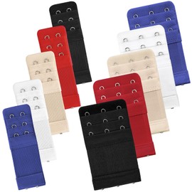 Bigqin Bra Extender, Elastic Bra Extender Extension with 3 Hooks, 2 Hooks, Pack of 10, Black, white, skin colour, red, blue