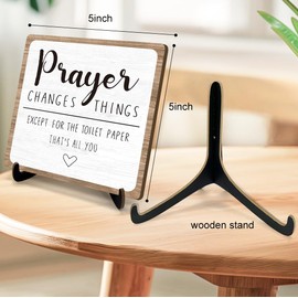 Prayer Changes Things Except Toilet Paper Bathroom Sign 5x5 Inch, Fun Bathroom Decor, Funny Bathroom Wooden Signs, Funny Restroom Farmhouse Home Decor DMP04