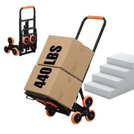 SEKAM Stair Climbing Cart, 440 LBS Capacity Folding Hand Truck Dolly with 10 Wheels, Heavy-Duty Stair Climber Cart with Telescoping Handle for Moving, Shopping, Warehouse, and Travel (Orange)