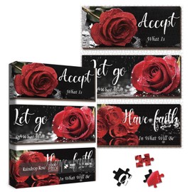 Fantasy Rain Rose Flower Puzzles for Adults 1000 Pieces, Beautiful Floral Faith Jigsaw Puzzle, Difficult Inspirational Nature Art Puzzles