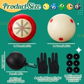 Foilswirl 2 Pcs Billiards Cue Ball 2-1/4" Pool Cue Practice Training Artifact with Three Finger Billiard Gloves 2 Ball Bag 6 Pool Table Marker Dots for Billiard Table Accessory(Round Case)