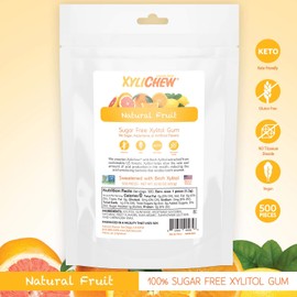 Xylichew 100% Xylitol Chewing Gum - Non GMO, Non Aspartame, Gluten Free, and Sugar Free Gum - Natural Oral Care, Relieves Bad Breath and Dry Mouth - Fruit, 500 Count