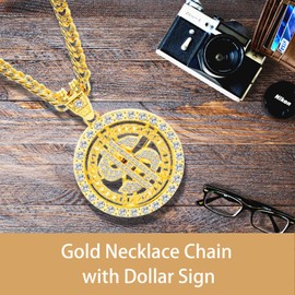 XdealCozyxc Fake Gold Chain, Adjustable Dollar Sign Gold Necklace with Diamonds for Hippie Rapper Disco Outfit