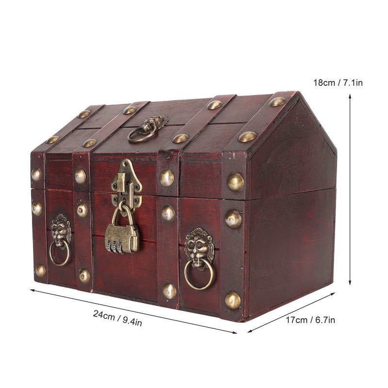 Treasure Chest Storage Box with Combination Lock Handcraft Exquisite Wood
