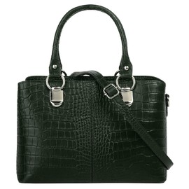 Cluty Women's Genuine Leather Shoulder Bag, Made in Italy, Crocodile Look Handbag, Women's Shoulder Bag, Elegant Handbag, 021374, dark green