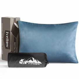 Ivellow Memory Foam Travel Pillow Compressible Camping Pillow for Sleeping Shredded Memory Foam Pillow Compact Firm Supportive Travel Pillow for Adults Kids Outdoor Hiking Essential Gear Blue-S