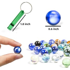 POPLAY 50 PCS Beautiful Player Marbles Bulk for Marble Games, Multiple Colors(1 Whistle)
