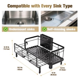 VMAEB Dish Drying Rack for Kitchen Counter - Extendable Dishes Racks Stainless Steel Large Sink Utensil Strainer Kitchen with Dish Drainer Bottle Drying Rack