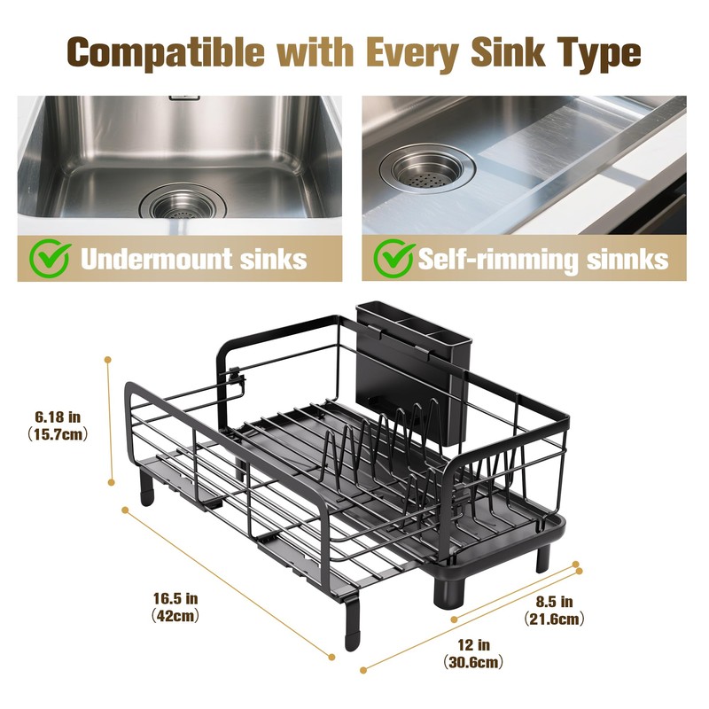 VMAEB Dish Drying Rack for Kitchen Counter - Extendable Dishes