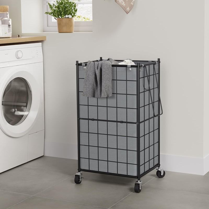 WOWLIVE Laundry Hamper with Wheels,Metal Wire Frame Rolling Laundry Basket