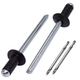 SKIR'CO Pack of 600 blind rivets painted 3.2 x 8 mm, aluminium pop rivets, drill included (jet black RAL 9005)