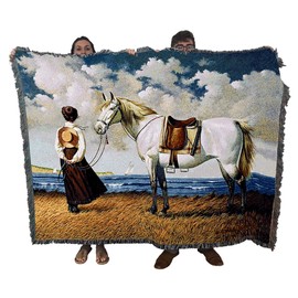 Pure Country Weavers Sea Captain's Wife Abiding Blanket by Charles Wysocki - Early America Coastal Ocean Beach Gift Tapestry Throw Woven from Cotton - Made in The USA (72x54)