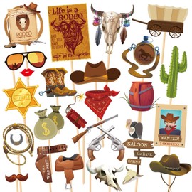 CheeseandU 25Pcs Country Party Decorations Photo Booth Props Western Photo Booth Props Supplies Western Cowboy Party Decoration for Western Cowboy Theme Party Favors Supplies