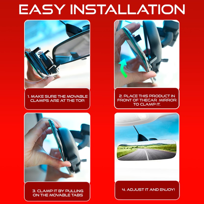 Universal Car Rear View Mirror - Truly Frameless Clip-On Wide