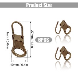 LUTER 6pcs Replacement Zipper Pull, Detachable Zipper Pull Tabs Metal Zipper Pull Cord Extender Zipper Pull Repair Kit for Jackets Jeans Boots Backpacks Suitcases Purses (Bronze)