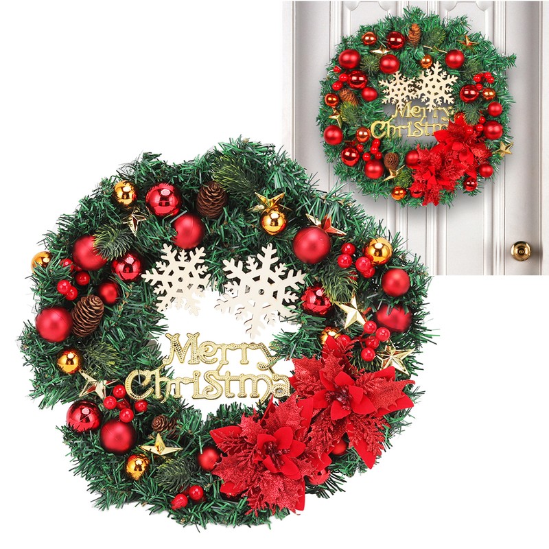 Christmas Wreath Snow Pine Cone Xmas Ball Wreath for Indoor