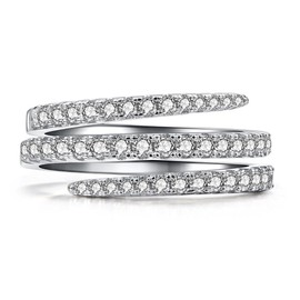 CHWLNJN S925 Sterling Silver Shiny Winding Full Diamond Ring 3 Rows Cubic Zirconia Ring Fashion All-Match Female Ring Nightclub Cocktail Party Wearing Ring (9)