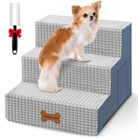 POCBLUE Dog Stairs for Small Dogs and Cats 13.3" H, 3-Step Pet Step for High Bed or Couch, Non-Slip Balanced Pet Ramp Indoor with High-Density Foam and Washable Cover, Grey