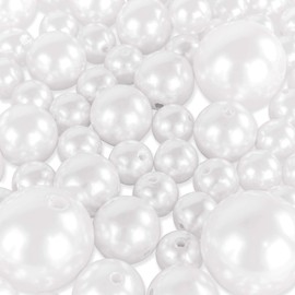 Elegant Glossy Polished Pearl Beads for Vase Fillers, DIY Jewelry Necklaces, Table Scatter, Wedding, Birthday Party Home Decoration, Event Supplies (8 Ounce Pack, 70 Pieces) (White)
