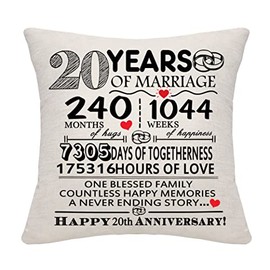 20 Years of Marriage Gift 20th Wedding Anniversary Throw Pillow Cover Keepsake Decoration Gift for Couples Parents Women Men Mom Dad Husband Wife Grandma Grandad Aunt Uncle Friends (20 Years)