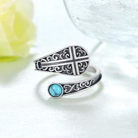 Feijiesi Cross Rings for Women 925 Sterling Silver Adjustable Cross Spoon Ring Inspirational Christian Jewelry Gifts for Women