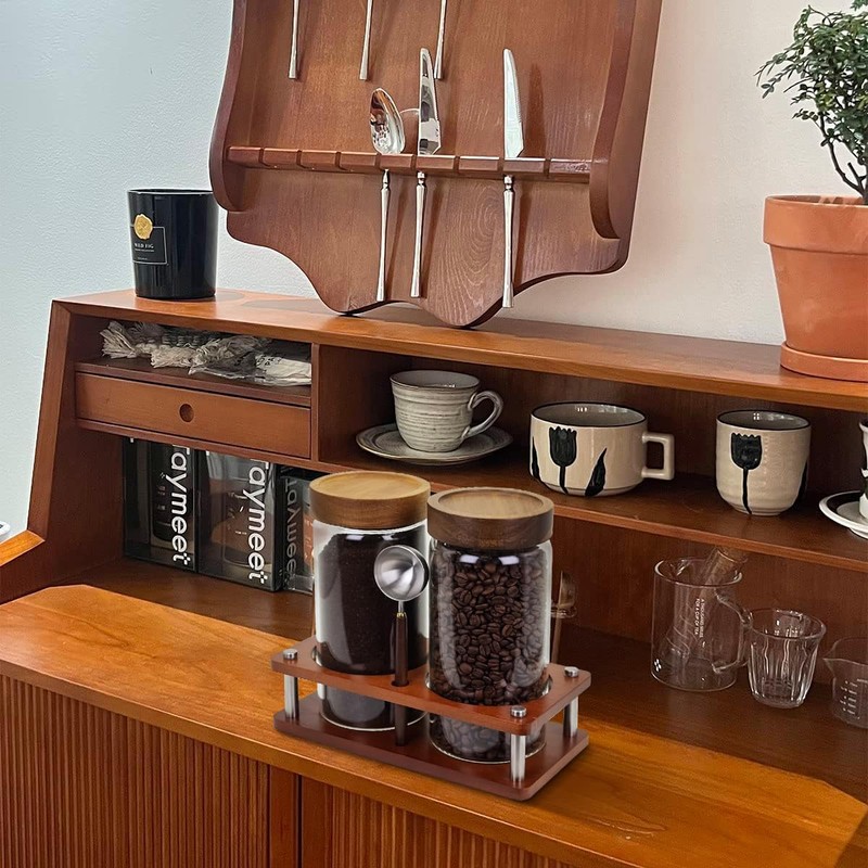 Venuekkuri Glass Coffee Grounds Container with Shelf, 2 × 45
