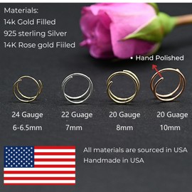 LUCKYJEWUS Double Nose Ring Hoop for Single Piercing, 14k Gold Filled or Sterling Silver Spiral Twist Nose Hoop for Women Men (Rose Gold Filled -20g, Right Side-6mm)
