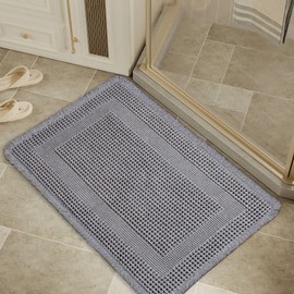WondRg Non Slip Waffle Bath Mat, Super Absorbent Washable Bathroom Rug, Quick Dry Bathroom Floor Mat in Laundry Room, Ultra Soft Doormat Shower Rug with Tassel, Grey, 24"x36"