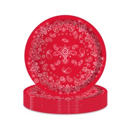 24Pcs 9 Inch Red Bandana Western Paper Plates Red Bandana Themed Dinner Paper Plates Set Red Bandana Party Supplies