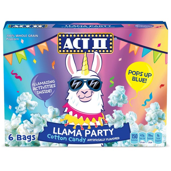 Act II Llama Party Cotton Candy Flavored Microwave Popcorn, 16.5 Oz 6-Count