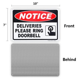 Deliveries Please Ring Doorbell Sign, 10"x 7" .04" Aluminum Reflective Sign Rust Free Aluminum-UV Protected and Weatherproof