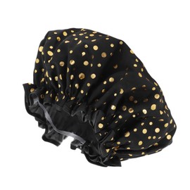 VOCOSTE Shower Cap, Hair Cap, Dot, Double Layer Waterproof, Reusable for Bath, Hot Springs, SPA, Facial Cleansing, 1 Piece, Black